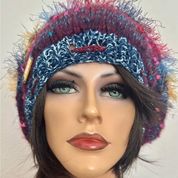 “Hand Knits 2 Love” Slouch Tam Beanie Hat Adjustable Fit Decorative Beads Boho - Picture 10 of 10